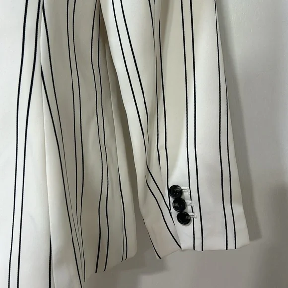 TALBOT WOMENS BLAZER JACKET COAT STRIPE WHITE BLACK SIZE 2P - Picture 8 of 12